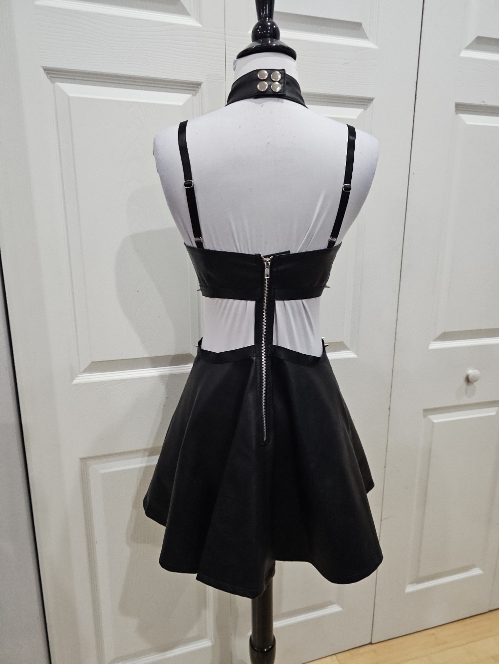 Dolls Kill Widow Black Goth Spiked Faux Leather Caged Demons Underbust Dress S - Picture 6 of 15